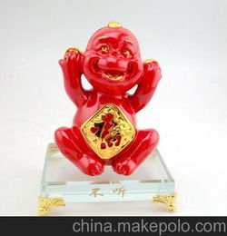 树脂工艺品猴创意十二生肖灵猴献宝三不猴红金水晶礼品定制厂家